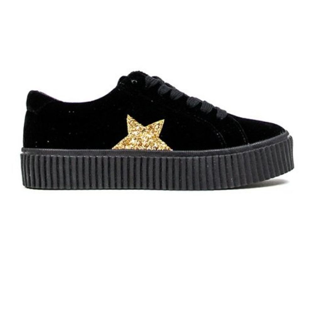 Cool way black velvet star sneakers